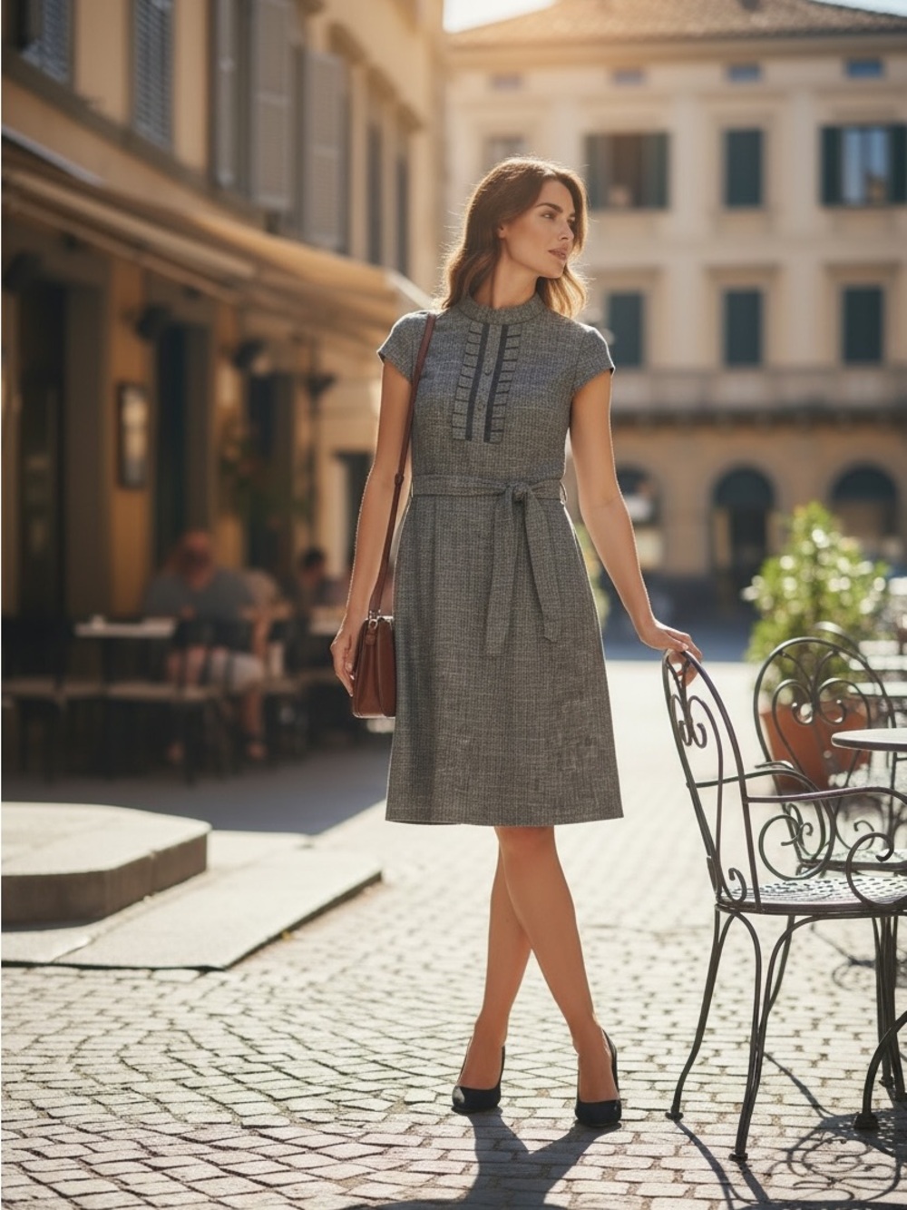 Merona Grey Cap-Sleeve Tie-Waist Midi Dress